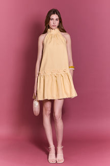 ENGLISH FACTORY - Scalloped Halter Linen Mini Dress - DRESSES available at Objectrare