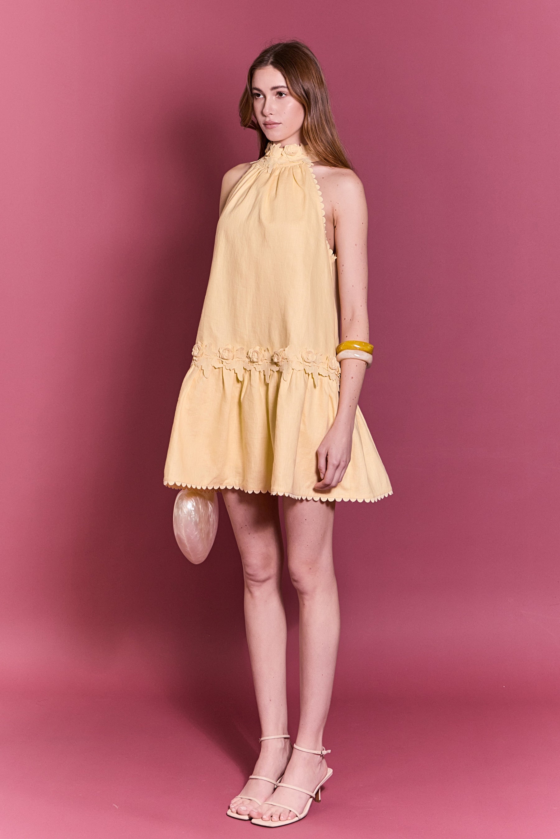 ENGLISH FACTORY - Scalloped Halter Linen Mini Dress - DRESSES available at Objectrare