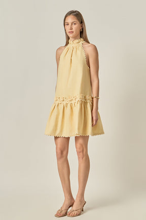 Scalloped Halter Linen Mini Dress