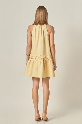 Scalloped Halter Linen Mini Dress