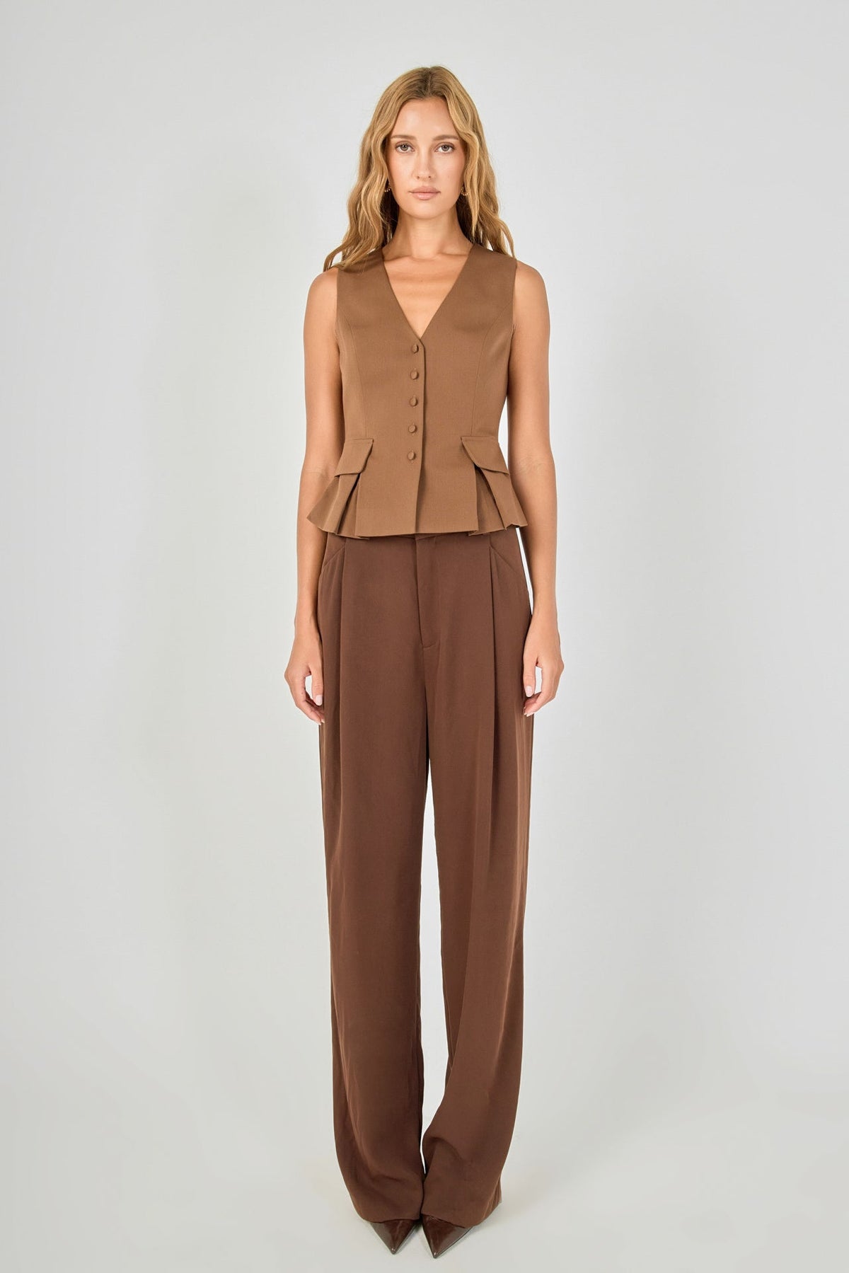 Button Detail Peplum Top