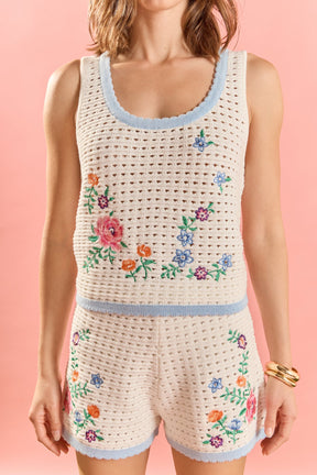 ENGLISH FACTORY - Floral Embroidered Crochet Top - TOPS available at Objectrare
