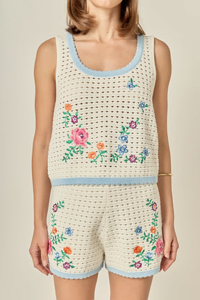 ENGLISH FACTORY - Floral Embroidered Crochet Top - TOPS available at Objectrare