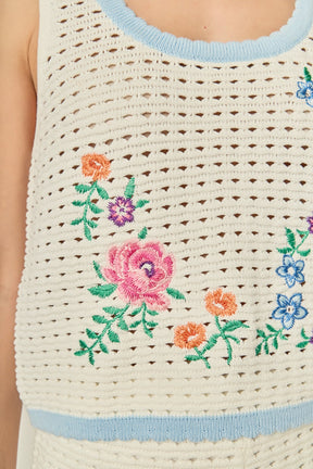ENGLISH FACTORY - Floral Embroidered Crochet Top - TOPS available at Objectrare