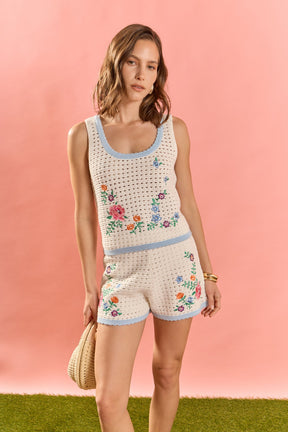 ENGLISH FACTORY - Floral Embroidered Crochet Shorts - SHORTS available at Objectrare