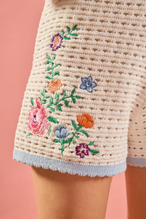 ENGLISH FACTORY - Floral Embroidered Crochet Shorts - SHORTS available at Objectrare