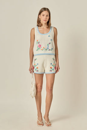 ENGLISH FACTORY - Floral Embroidered Crochet Shorts - SHORTS available at Objectrare