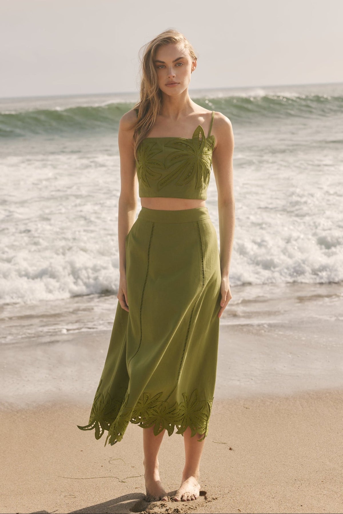 Tropical Palm Linen Crop Top
