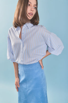 ENGLISH FACTORY - Striped Volume Sleeve Shirt - TOPS available at Objectrare