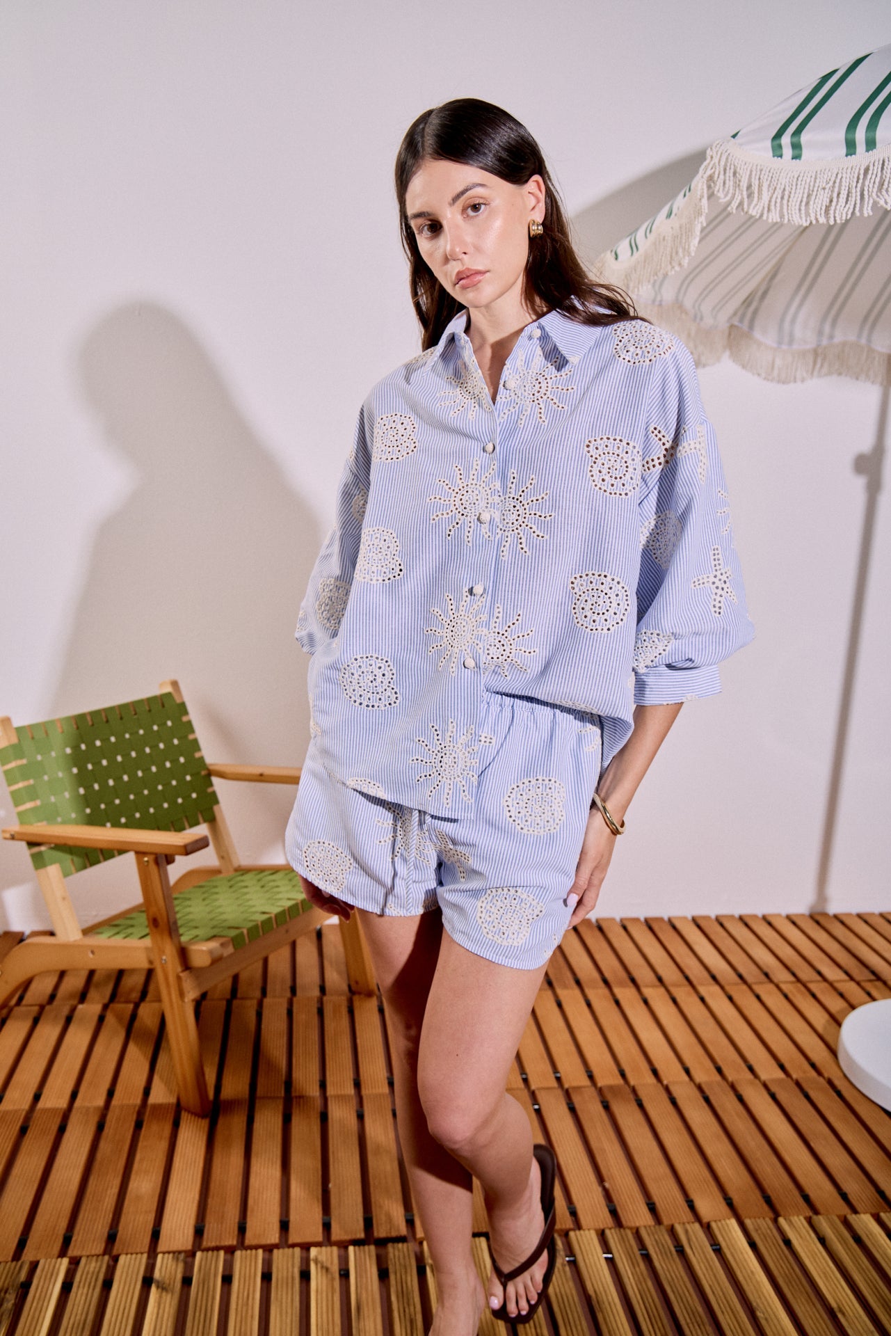 ENGLISH FACTORY - Striped Embroidery Detail Shorts - SHORTS available at Objectrare