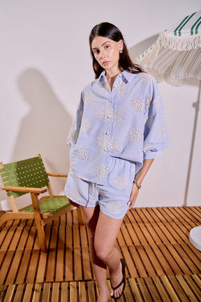 ENGLISH FACTORY - Striped Embroidery Detail Shorts - SHORTS available at Objectrare