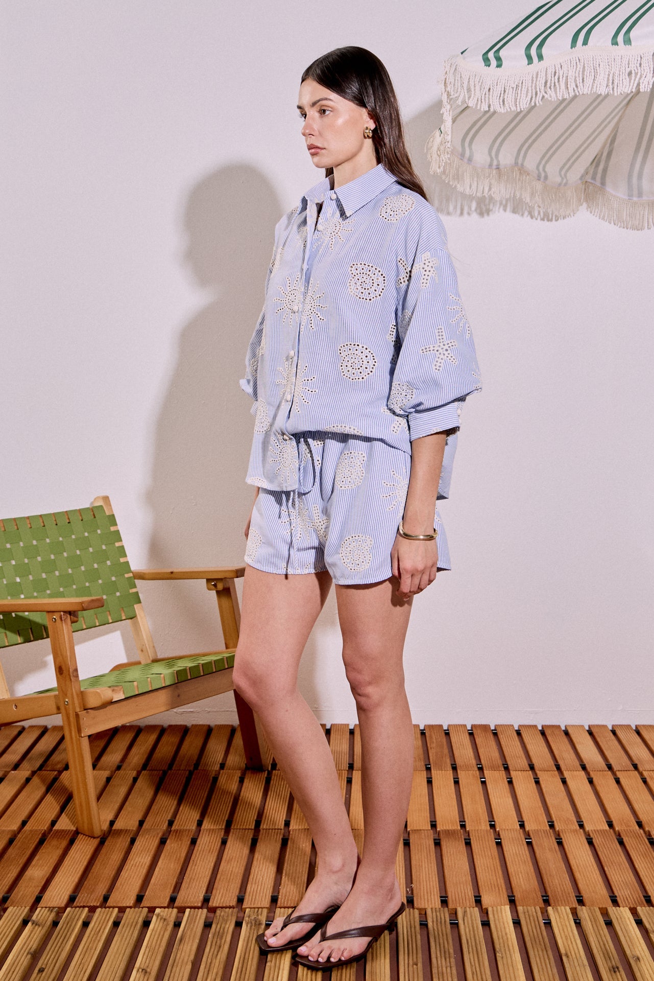 ENGLISH FACTORY - Striped Embroidery Detail Shorts - SHORTS available at Objectrare