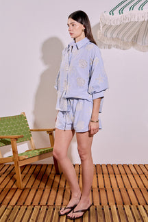 ENGLISH FACTORY - Striped Embroidery Detail Shorts - SHORTS available at Objectrare