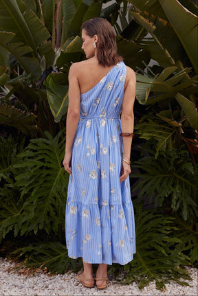 One-Shoulder Sequin Stripe Midi Dress