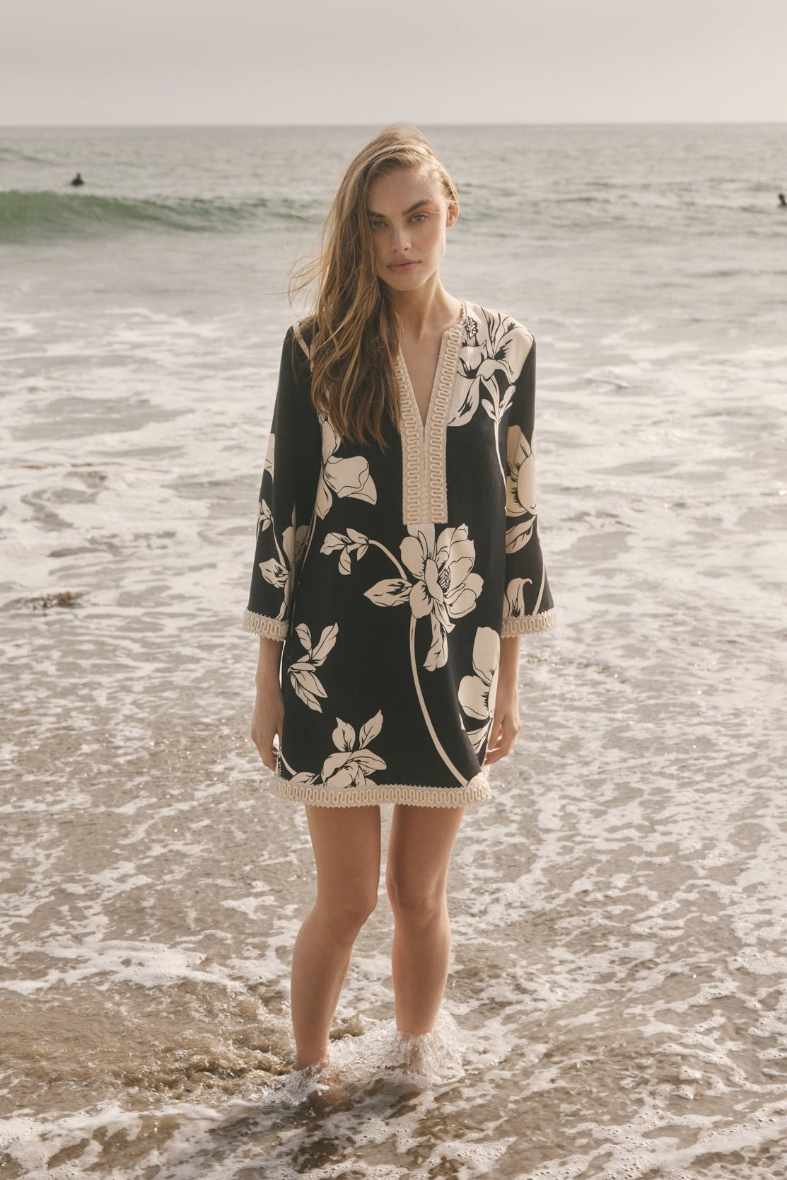 ENGLISH FACTORY - Noir Blossom Linen Mini Dress - DRESSES available at Objectrare