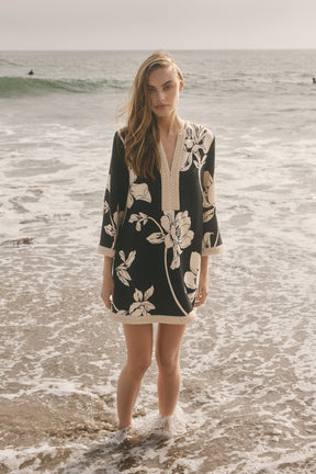 ENGLISH FACTORY - Noir Blossom Linen Mini Dress - DRESSES available at Objectrare