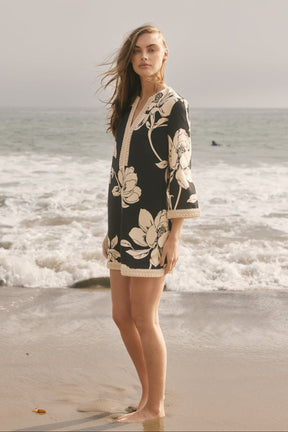 ENGLISH FACTORY - Noir Blossom Linen Mini Dress - DRESSES available at Objectrare