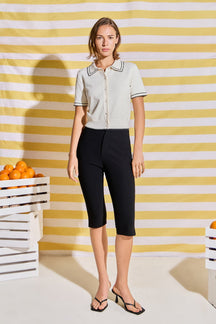 Collared Short Sleeve Knit Cardigan