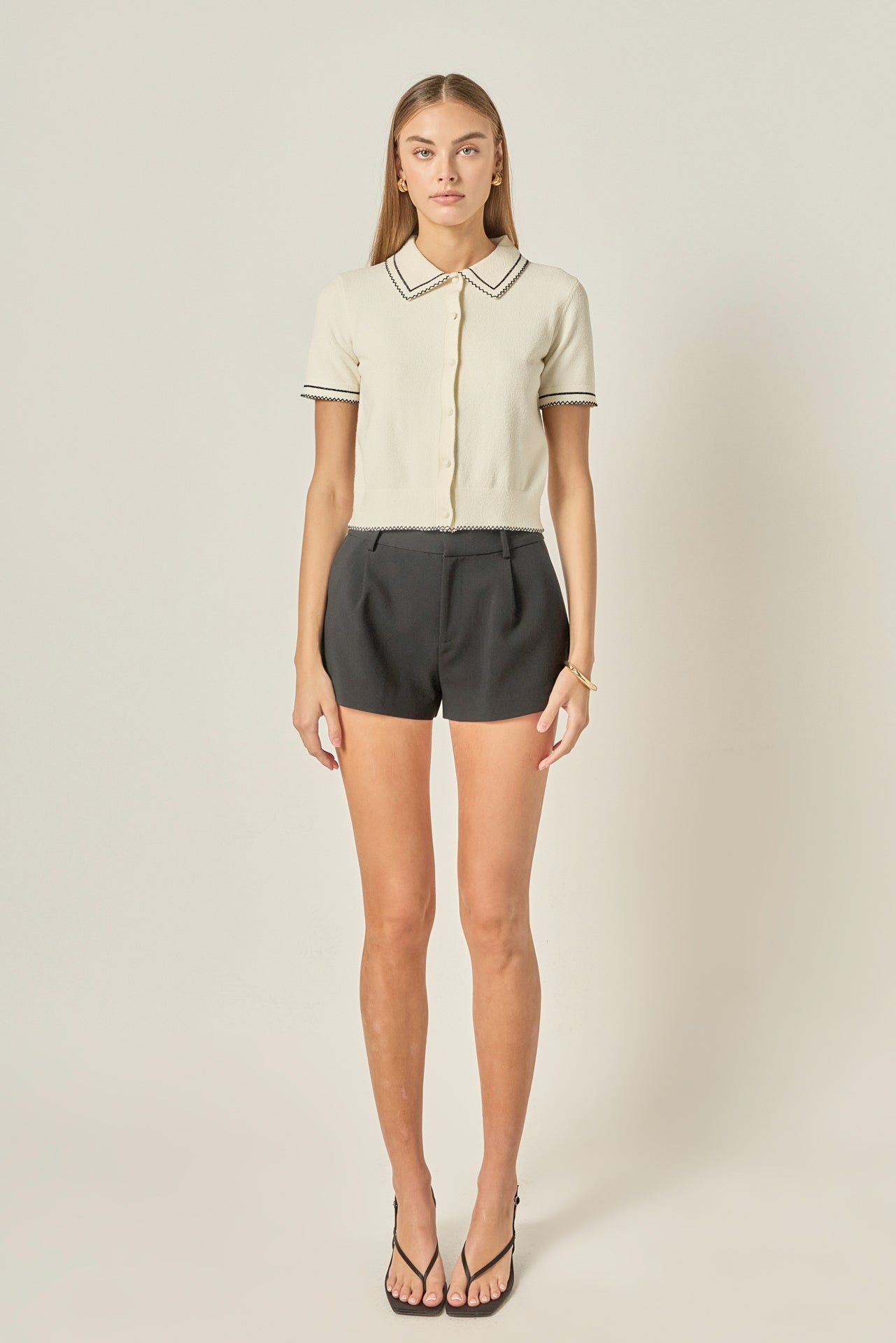 ENGLISH FACTORY - Collared Short Sleeve Knit Cardigan - SWEATERS & KNITS available at Objectrare