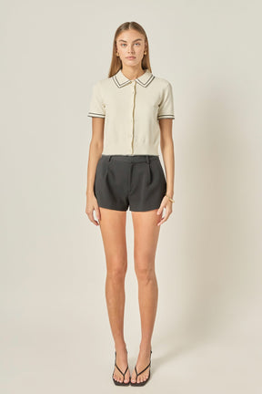 ENGLISH FACTORY - Collared Short Sleeve Knit Cardigan - SWEATERS & KNITS available at Objectrare