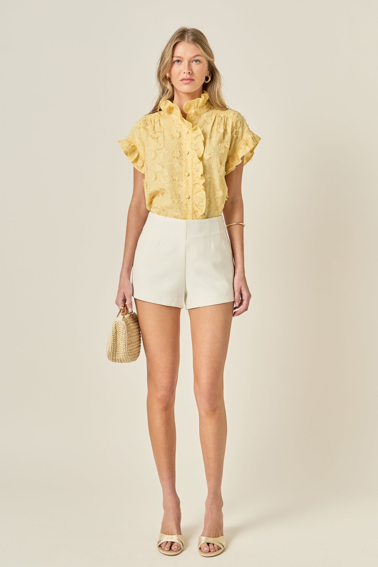 ENGLISH FACTORY - Embroidered Ruffle Short Sleeve Shirt - SHIRTS & BLOUSES available at Objectrare