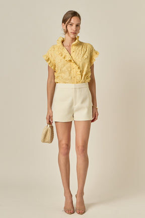 ENGLISH FACTORY - Embroidered Ruffle Short Sleeve Shirt - SHIRTS & BLOUSES available at Objectrare
