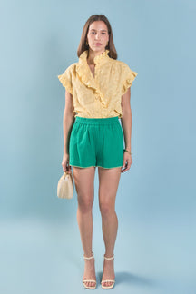 ENGLISH FACTORY - Embroidered Ruffle Short Sleeve Shirt - SHIRTS & BLOUSES available at Objectrare