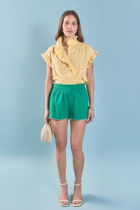 ENGLISH FACTORY - Embroidered Ruffle Short Sleeve Shirt - SHIRTS & BLOUSES available at Objectrare