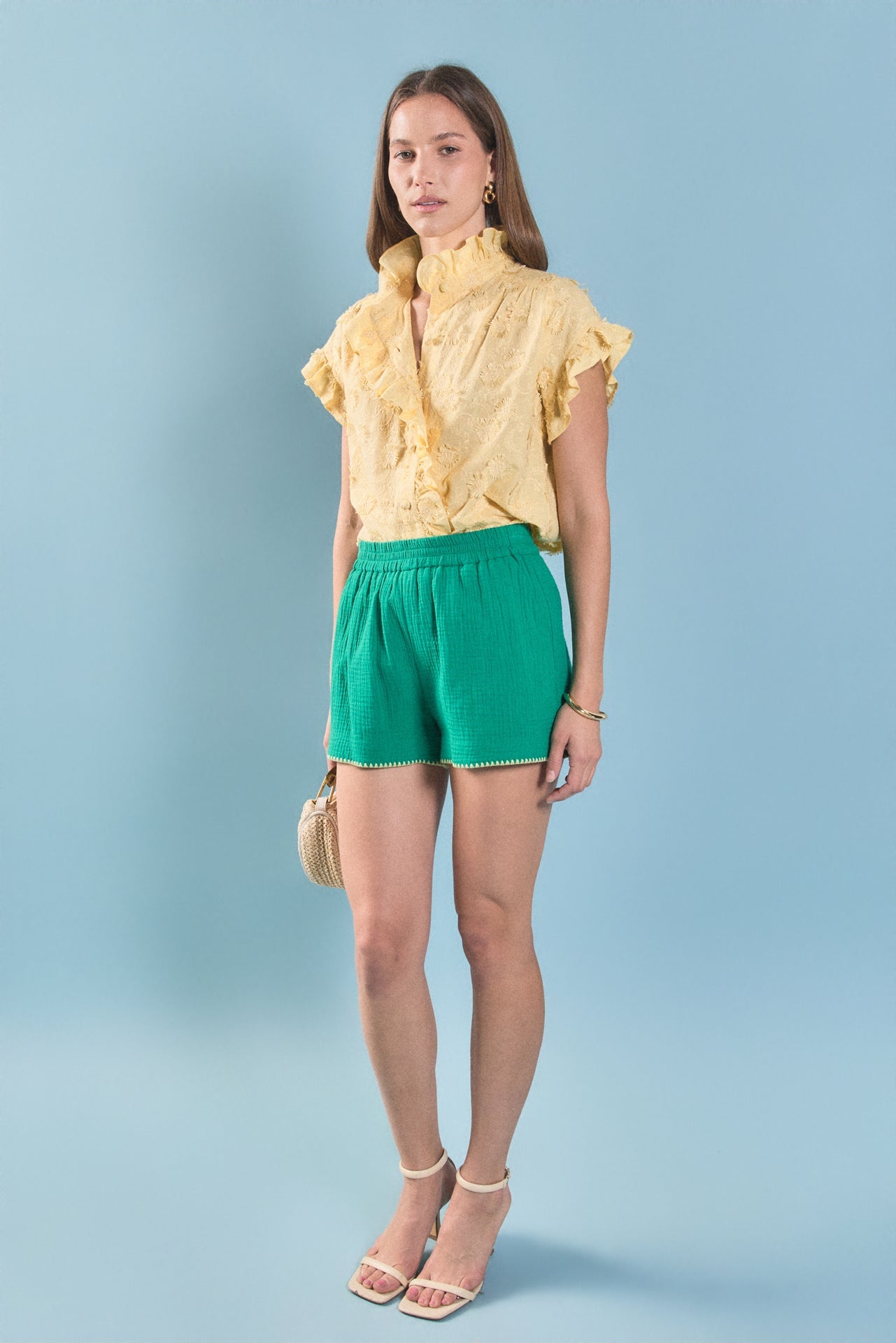 ENGLISH FACTORY - Embroidered Ruffle Short Sleeve Shirt - SHIRTS & BLOUSES available at Objectrare