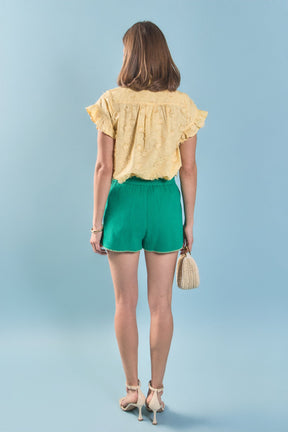 ENGLISH FACTORY - Embroidered Ruffle Short Sleeve Shirt - SHIRTS & BLOUSES available at Objectrare