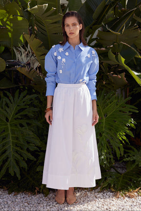 Floral Trim Striped Button-Up Shirt