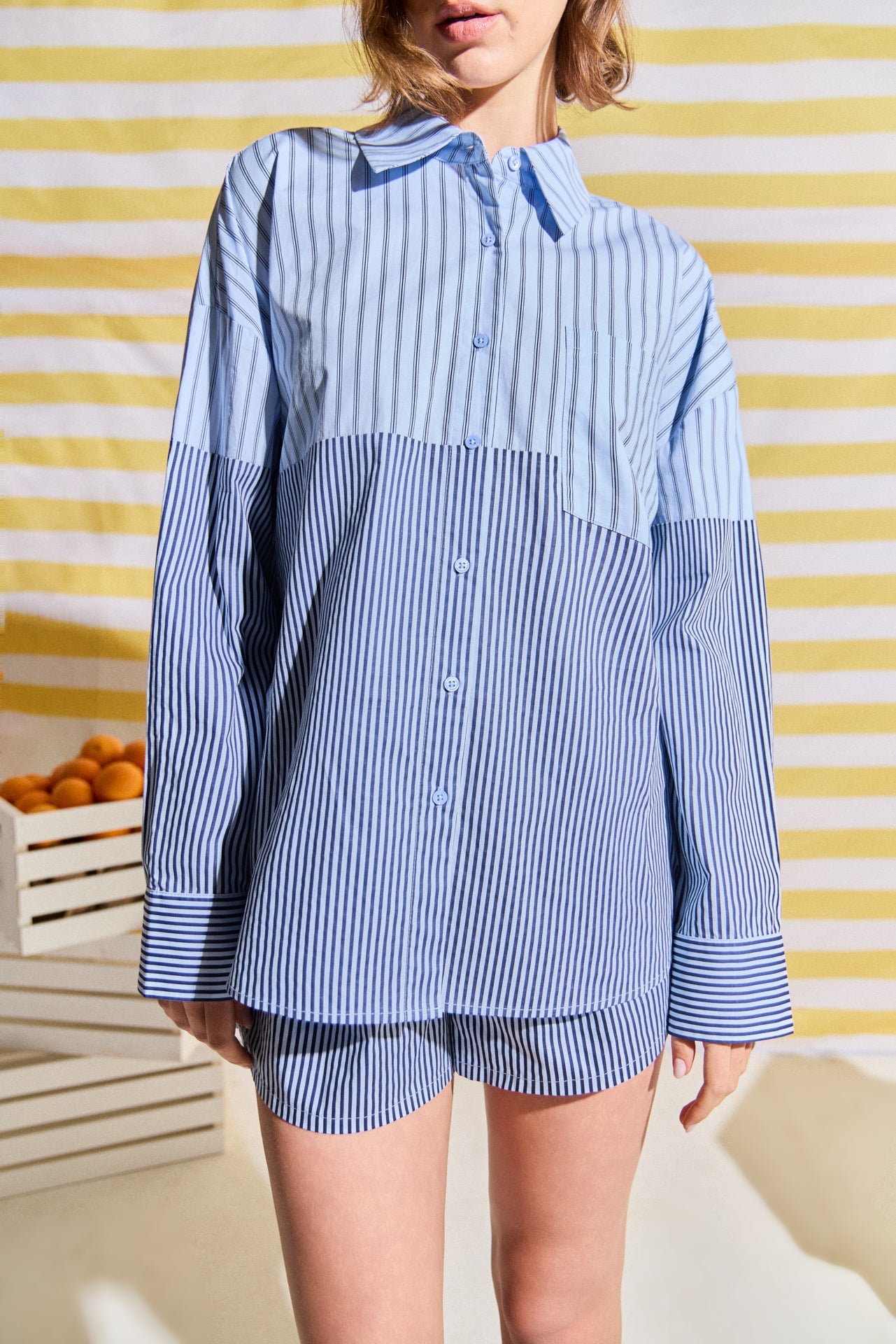 Striped Colorblock Button-Up Shirt