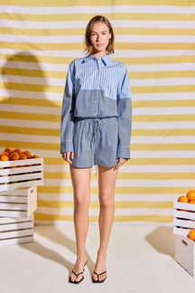 Striped Colorblock Button-Up Shirt