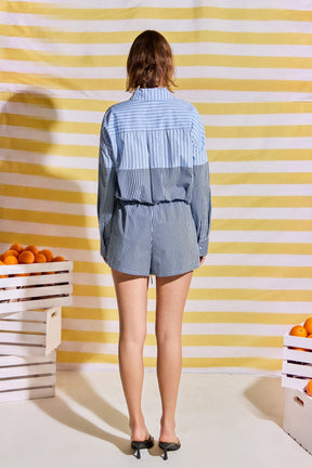 Striped Colorblock Button-Up Shirt