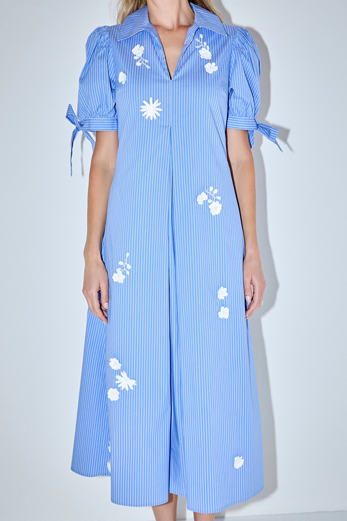 ENGLISH FACTORY - Flower Trim Striped Midi Dress - DRESSES available at Objectrare