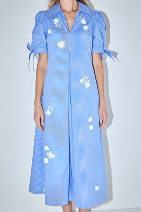 ENGLISH FACTORY - Flower Trim Striped Midi Dress - DRESSES available at Objectrare