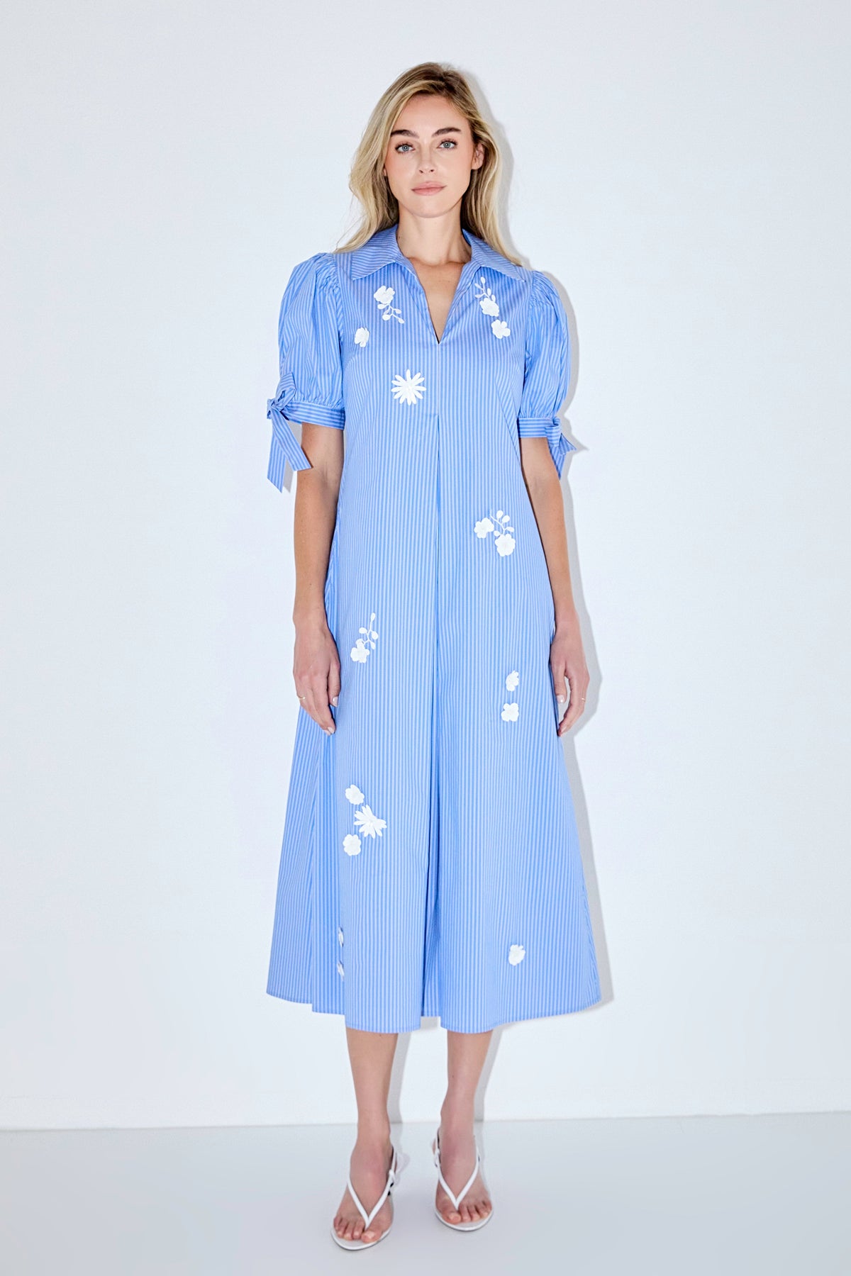 ENGLISH FACTORY - Flower Trim Striped Midi Dress - DRESSES available at Objectrare