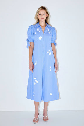 ENGLISH FACTORY - Flower Trim Striped Midi Dress - DRESSES available at Objectrare