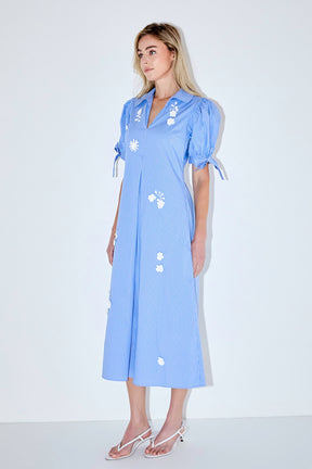 ENGLISH FACTORY - Flower Trim Striped Midi Dress - DRESSES available at Objectrare