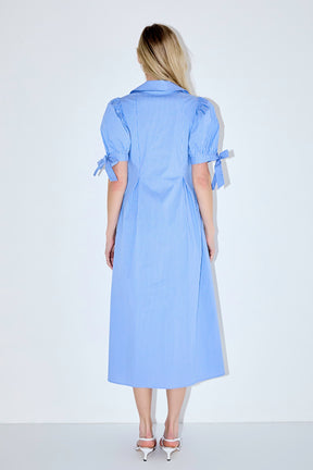 ENGLISH FACTORY - Flower Trim Striped Midi Dress - DRESSES available at Objectrare