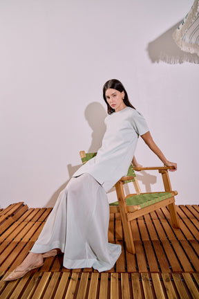 Sheer Hem Mixed Media Maxi Dress
