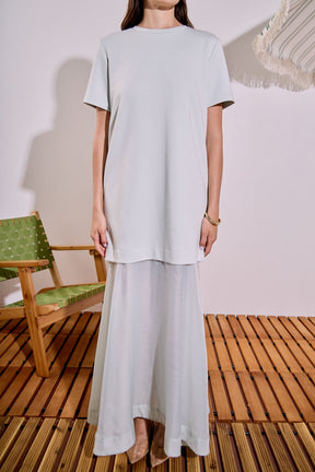 Sheer Hem Mixed Media Maxi Dress