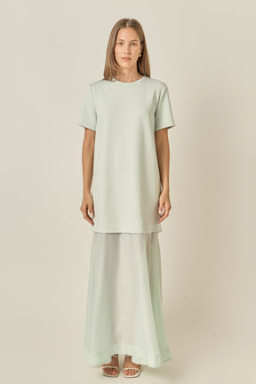 Sheer Hem Mixed Media Maxi Dress