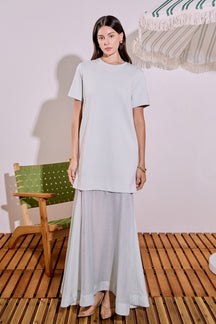 Sheer Hem Mixed Media Maxi Dress