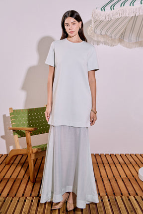Sheer Hem Mixed Media Maxi Dress
