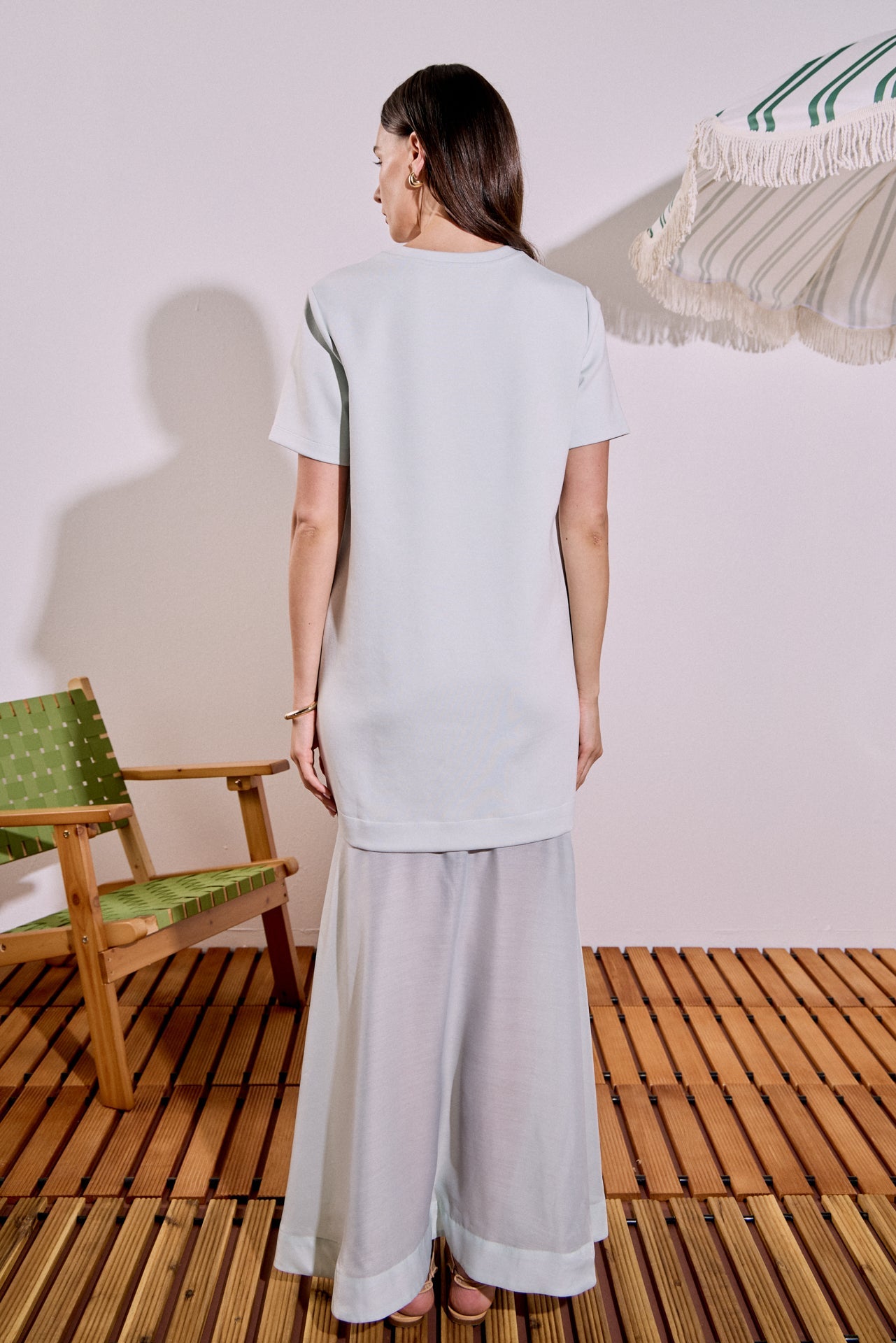 Sheer Hem Mixed Media Maxi Dress