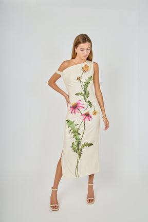 ENDLESS ROSE - One Shoulder Flower Detail Maxi Dress - DRESSES available at Objectrare