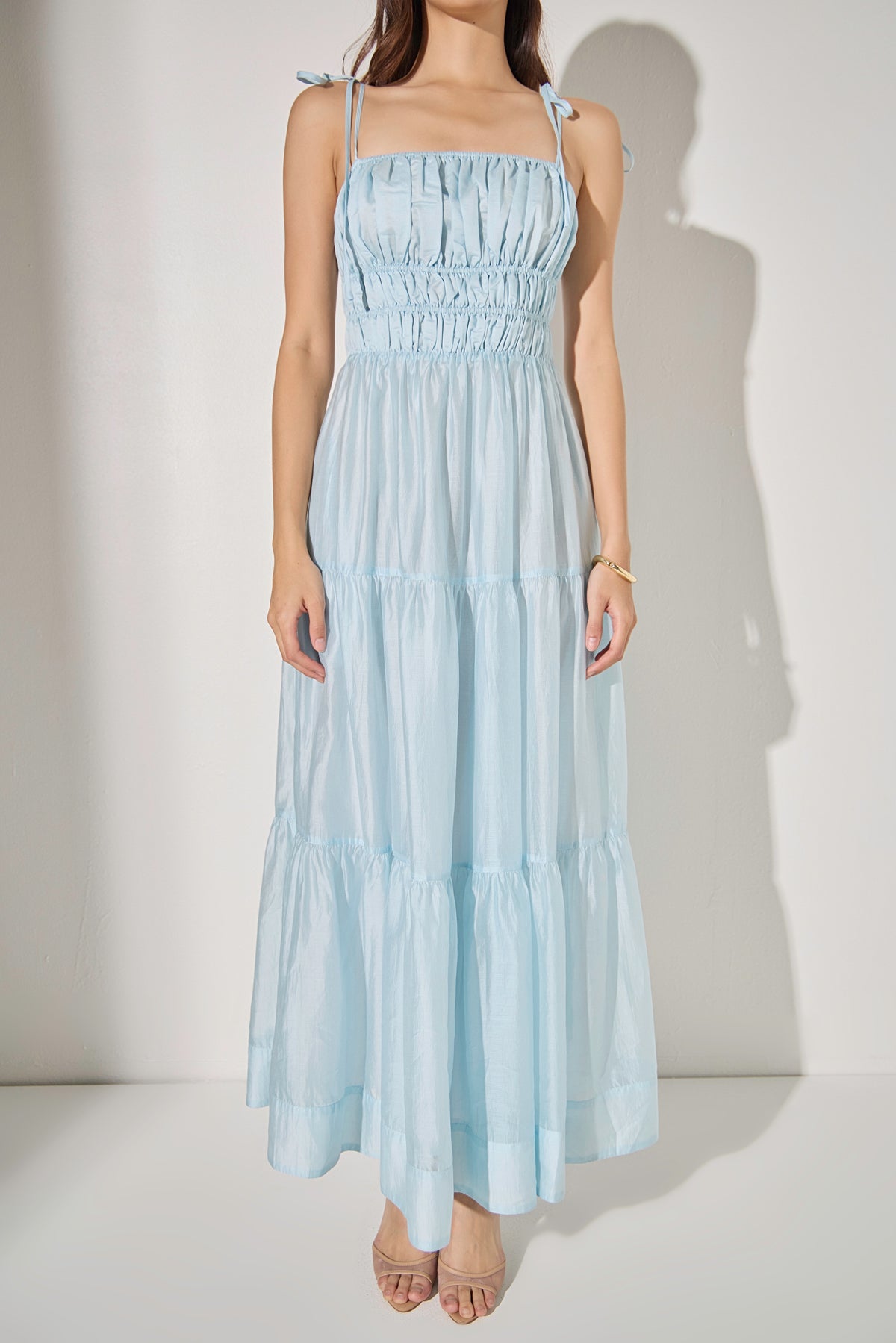 Smocked Tie Strap Maxi Dress