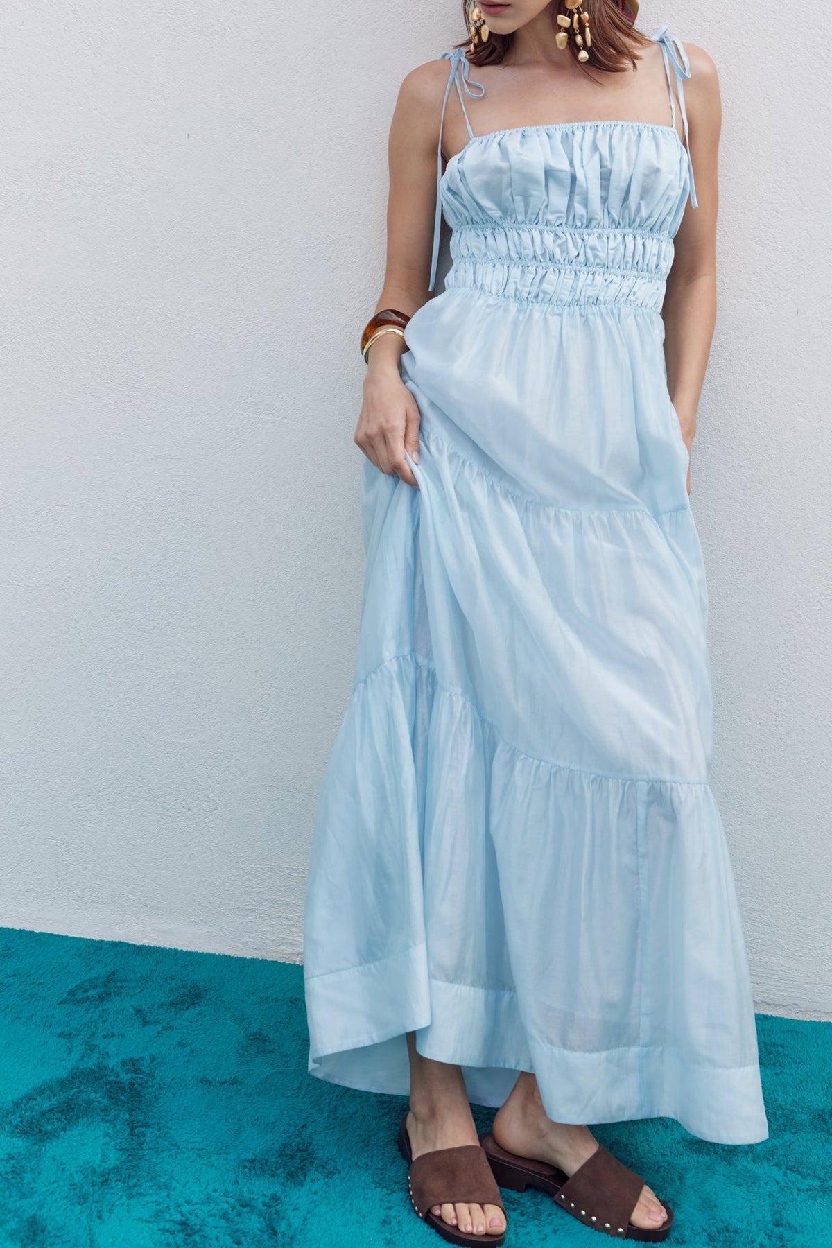 ENGLISH FACTORY - Smocked Tie Strap Maxi Dress - DRESSES available at Objectrare