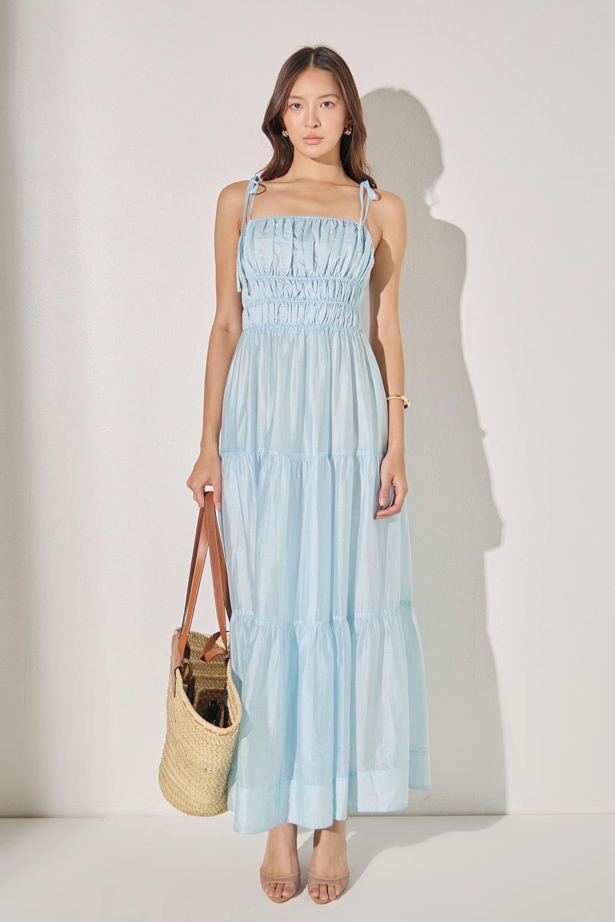 Smocked Tie Strap Maxi Dress